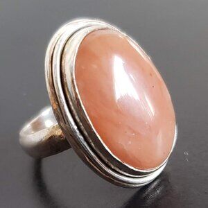 Oval PEACH Ring in Silver Large and Simple